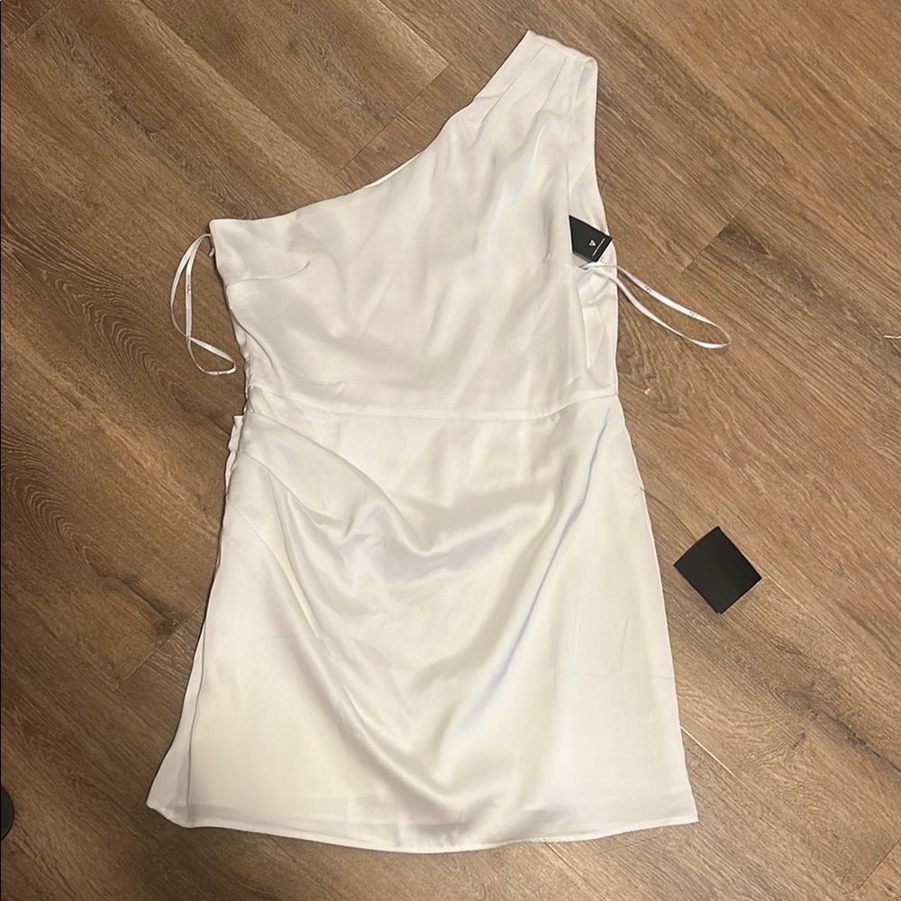 Lulu's White Asymmetrical Ruched Cocktail Dress